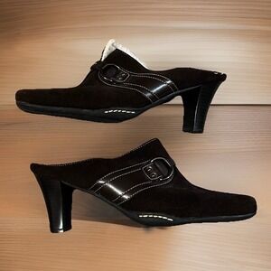 Y2K Aerosole Dark Brown Suede Sherpa-Lined  Leather Slip-on‎ Heels, size 7.5M